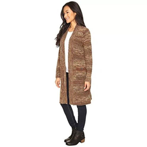 Prana Cardigan Sabina Duster Brown Khaki Marbled Wool Blend Open - Picture 2 of 12